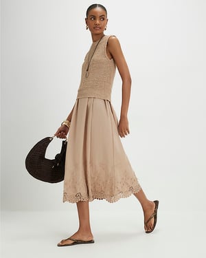 River Island Womens Dress Beige Schiffli Hem Knitted Hybrid