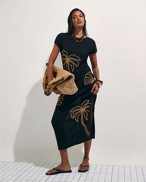 River Island Womens Midi Dress Black Knit Beaded Beach