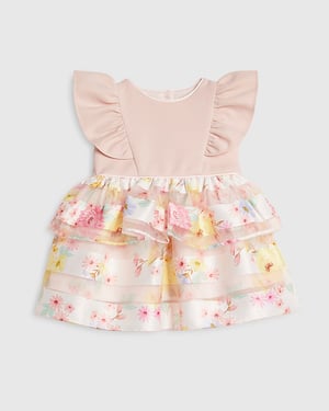 River Island Baby Girls Dress Pink Floral Short Sleeve Button