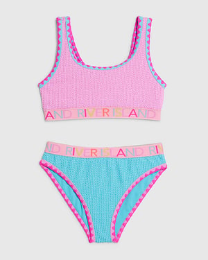 River Island Girls Bikini Set Purple Textured Elastic 2 Piece Swimwear
