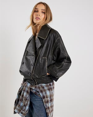River Island Womens Jacket Black Faux Leather Double Breasted