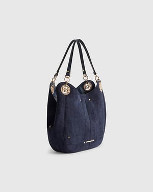 River Island Womens Shoulder Bag Navy Eyelet Slouch Zipped
