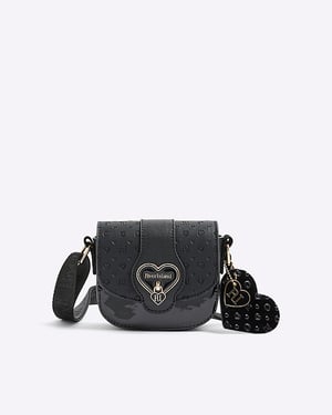 River Island Girls Crossbody Bag Black Monogram Heartlock