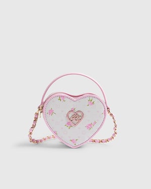 River Island Girls Crossbody Bag Pink Ditsy Floral Heart Zipped