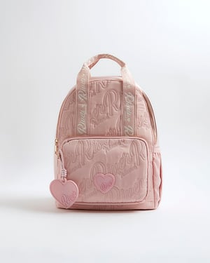 River Island Girls Backpack Pink Nylon Script Padded Bag