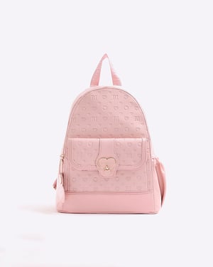 River Island Girls Backpack Pink Heart Lock Pocket Zipped Padded