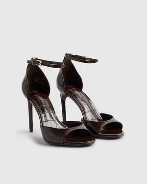 River Island Womens Sandals Brown Closed Back Buckle Heeled Shoes