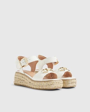 River Island Girls Sandals White Heart Snaffle Wedge Buckle