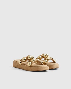 River Island Womens Sandals Beige Studded Flatform Shoes