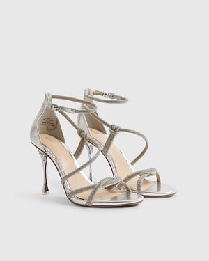 River Island Womens Sandals Silver Embellished Strappy Buckle Heeled Shoes