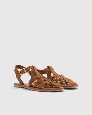 River Island Womens Sandals Brown Suede Fisherman Buckle Shoes