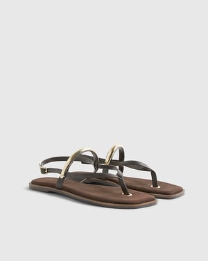 River Island Womens Sandals Black Leather Toe Thong Bangle Flat Shoes