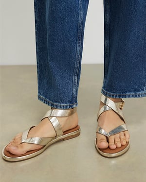 River Island Womens Sandals Gold Cross Strap Toe Thong Buckle Shoes