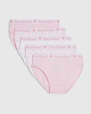 River Island Girls Briefs Pink Bow Print 5 Pack Elasticated