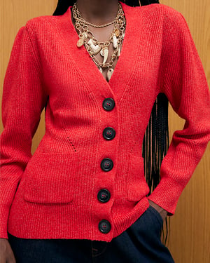 River Island Womens Cardigan Red Knitted Shoulder Padded