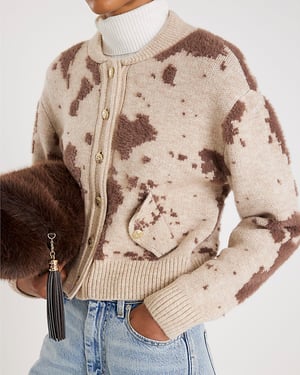 River Island Womens Cardigan Cream Knitted Cow Print Button