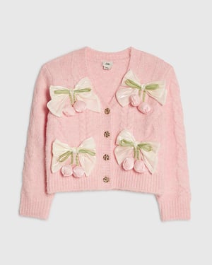 River Island Girls Cardigan Pink Bow Flower Long Sleeve