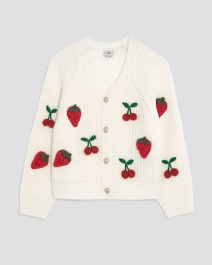 River Island Girls Cardigan Cream Knitted 3D Fruit Graphic