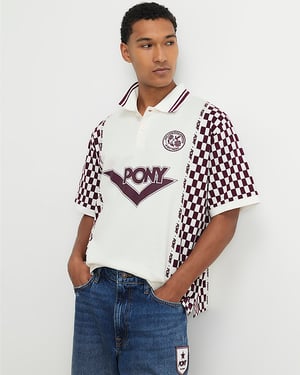 River Island Mens Top White Oversized Check Print Polo Collared
