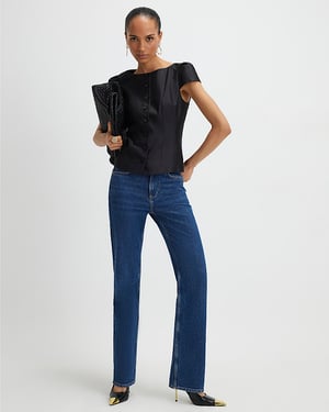 River Island Womens Top Black Button Puff Sleeve