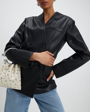 River Island Womens Blazer Black Faux Leather Collarless
