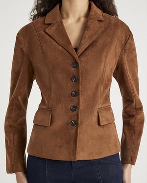 River Island Womens Blazer Brown Faux Suede Fitted