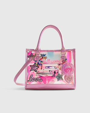 River Island Girls Shopper Bag Pink Year Zero Jelly Graphic Zipped