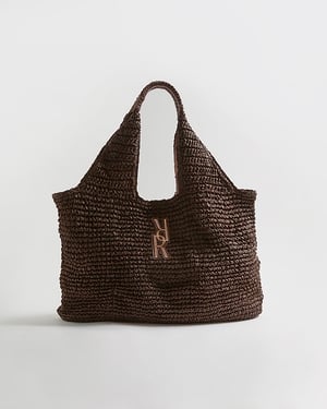 River Island Womens Shopper Bag Brown RR Raffia