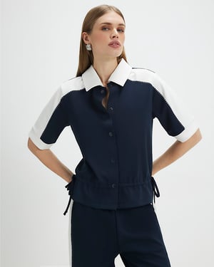 River Island Womens Polo Shirt Navy Short Sleeve Collared Button