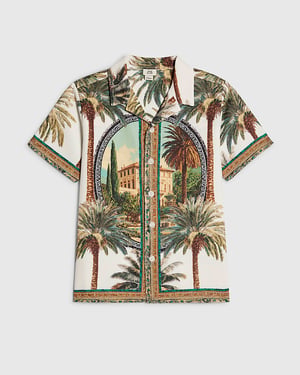River Island Boys Shirt White Palm Print Short Sleeve Collared Top