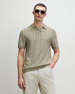 River Island Mens Shirt Green Pinstripe Open Collar Knit