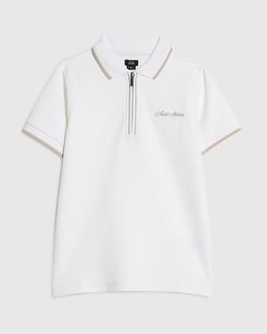 River Island Boys Polo Shirt White Textured Embroidered Graphic
