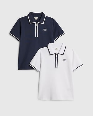 River Island Boys Polo Shirt White 2 Pack Embroidered Graphic