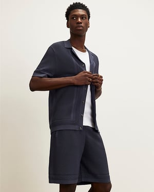 River Island Mens Shorts Blue Slim Fit Textured Knitted