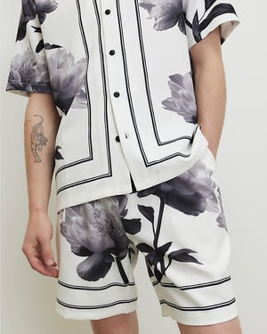 River Island Mens Shorts White Floral Pull On Elasticated