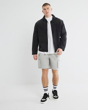 River Island Mens Shorts Grey Nylon Cargo Elasticated