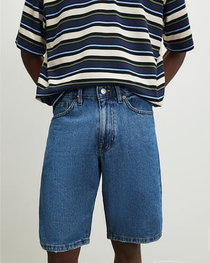 River Island Mens Shorts Blue Regular Fit Denim Button Zip