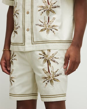 River Island Mens Shorts Green Palm Tree Drawstring