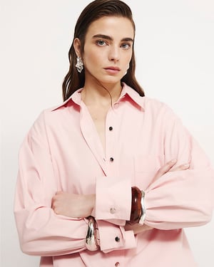 River Island Womens Shirt Pink Cinch Back Long Sleeve Collared