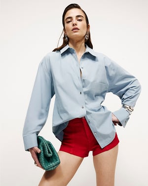 River Island Womens Shirt Blue Cotton Long Sleeve Cinched Back