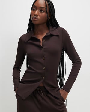 River Island Womens Shirt Brown Long Sleeve Premium Button