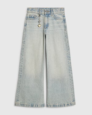 River Island Girls Wide Leg Jeans Blue Button Trousers