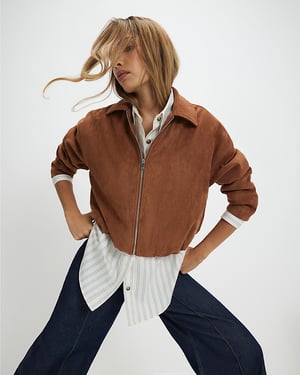 River Island Womens Jacket Bomber Tan Faux Suede Bubble Hem