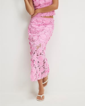 River Island Womens Skirt Pencil Pink Lace Midi Zip