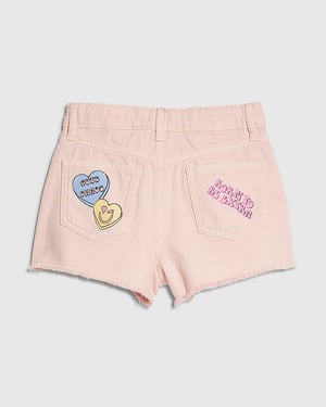 River Island Girls Shorts Pink Love Heart Graphic Zipped