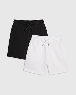 River Island Boys Shorts Set Black/White RR Graphic 2 Pack Elasticated