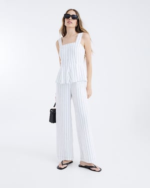 River Island Womens Jumpsuit White Stripe Peplum Striped Outfit