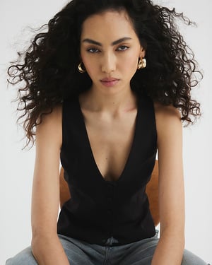 River Island Womens Waistcoat Black Button Front V-Neck