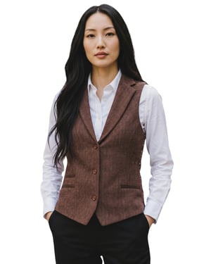 Damernas rostbruna herringbone ull tweed rutig skräddarsydd väst - WS-1