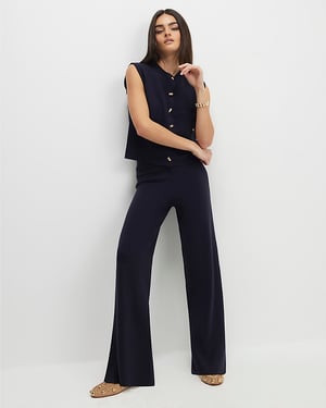 River Island Womens Waistcoat Navy Knitted Round Neck